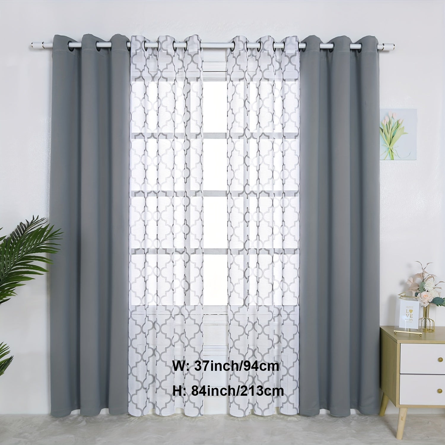 Blackout Curtains and Sheer Panels Set with Snowflake Pattern Indoor Window Decor