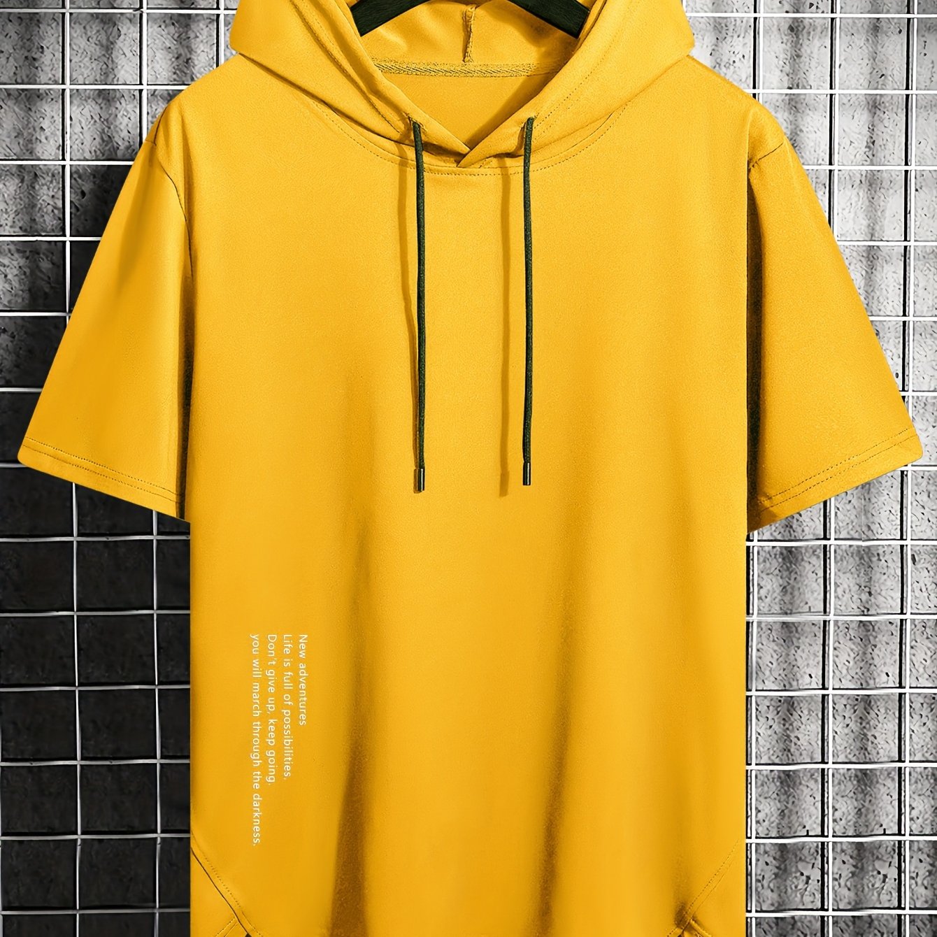 Camiseta con capucha de verano para hombre, transpirable, de punto de poliéster, patrón de letras, corte regular