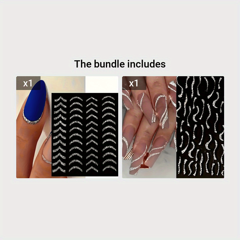 Women Glitter Nail Art Stickers Self-Adhesive French Stripe Manicure