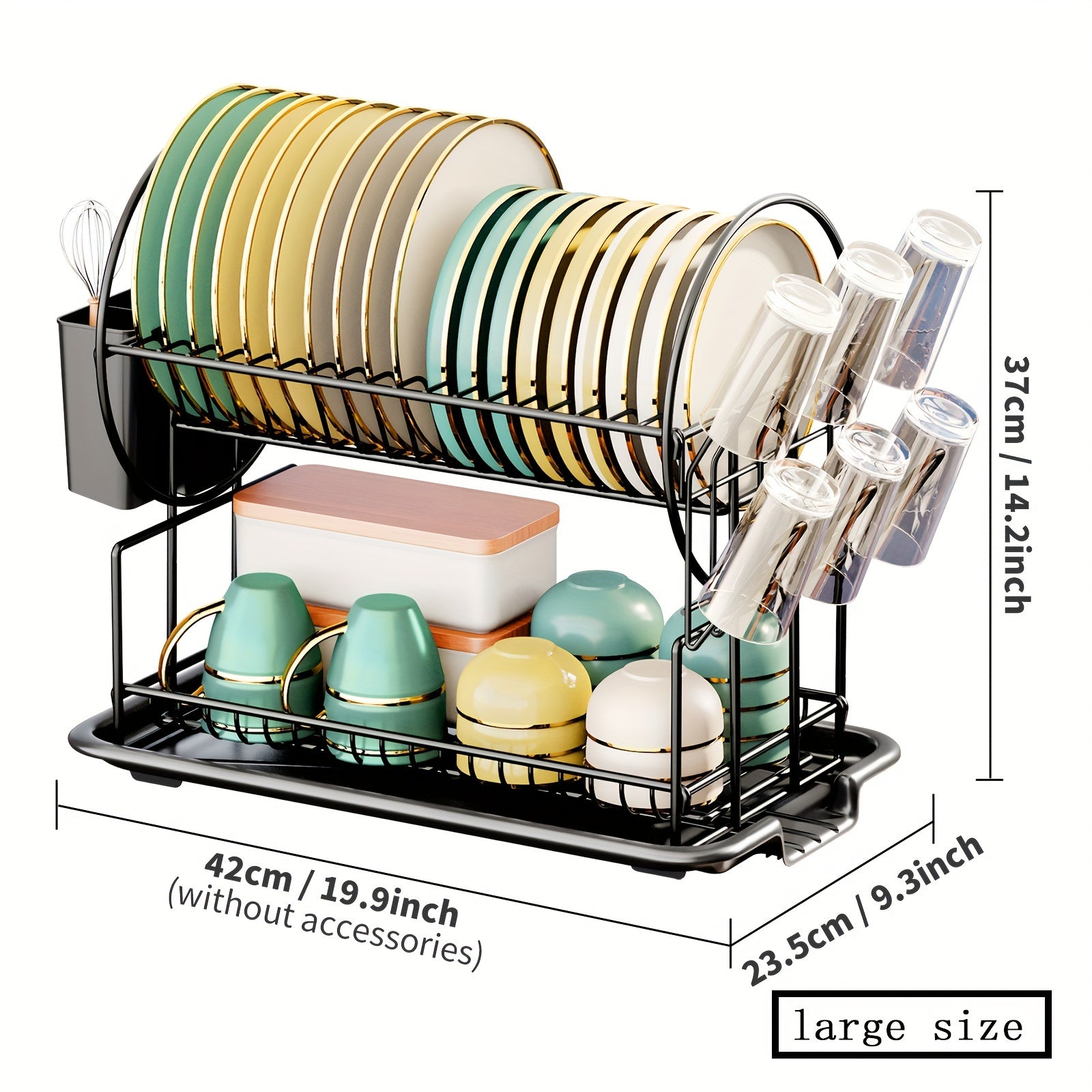 Multifunctional 2-Tier Dish Drying Rack with Utensil Holders and Drainboard for Kitchen Countertop