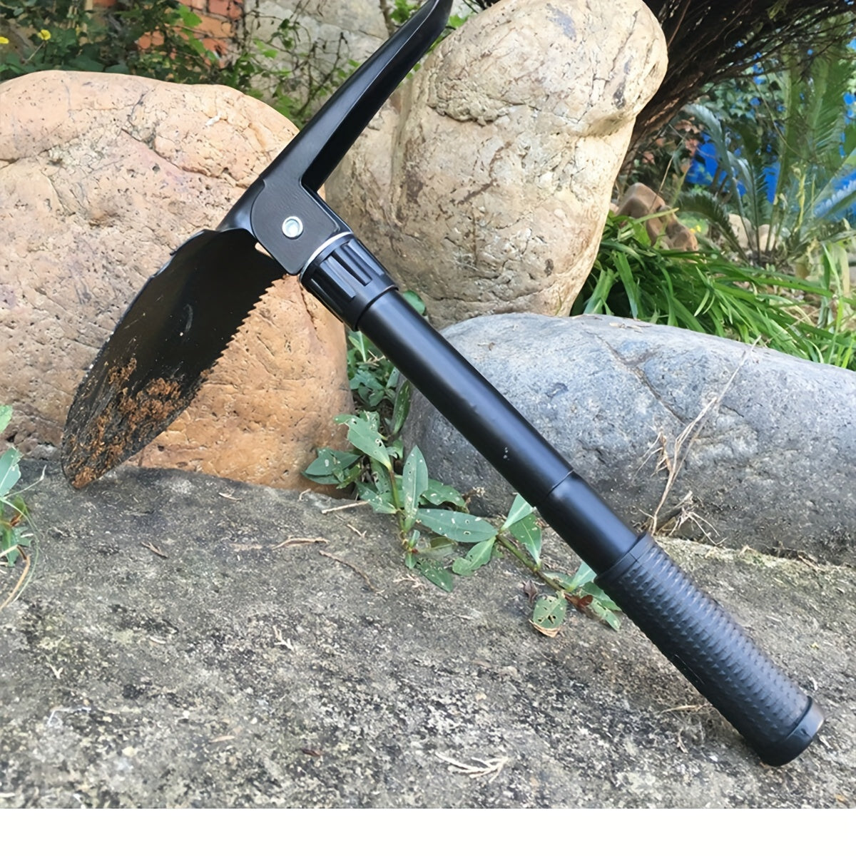 Pala de camping plegable de acero inoxidable multi-herramienta con sierra, pico, abridor de botellas y bolsa de almacenamiento