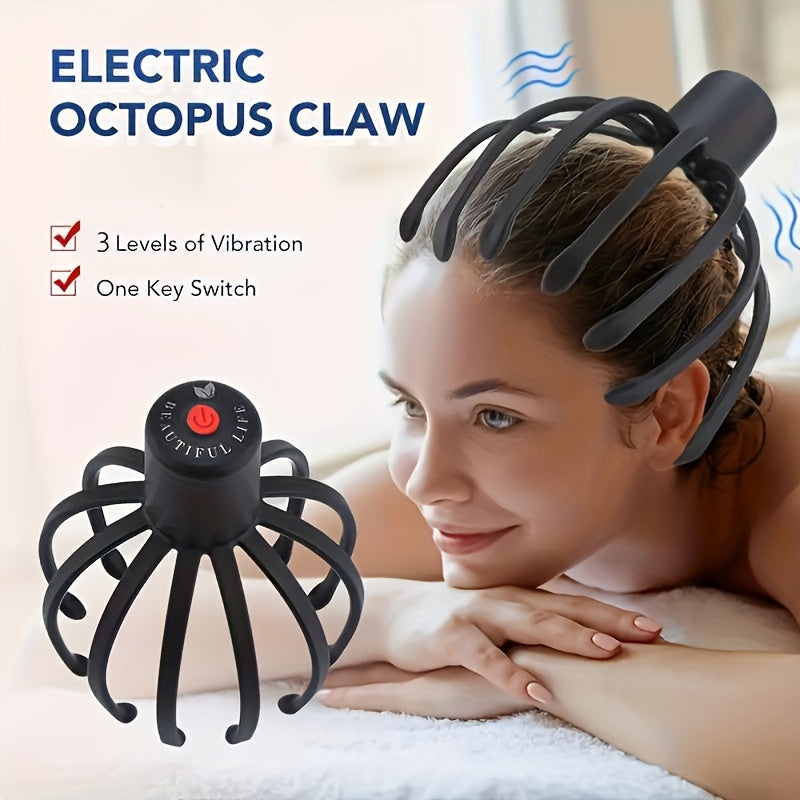 Elektr Octopus Claw bosh massajchisi, 3 ta tebranish darajasi, LED qizil chiroq, USB orqali zaryadlanadigan batareya, TPE material - hammaga mo'ljallangan ideal sovg'a.