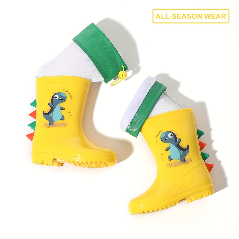 Kids Dinosaur Rain Boots Waterproof Non-Slip Thermal Detachable All-Season