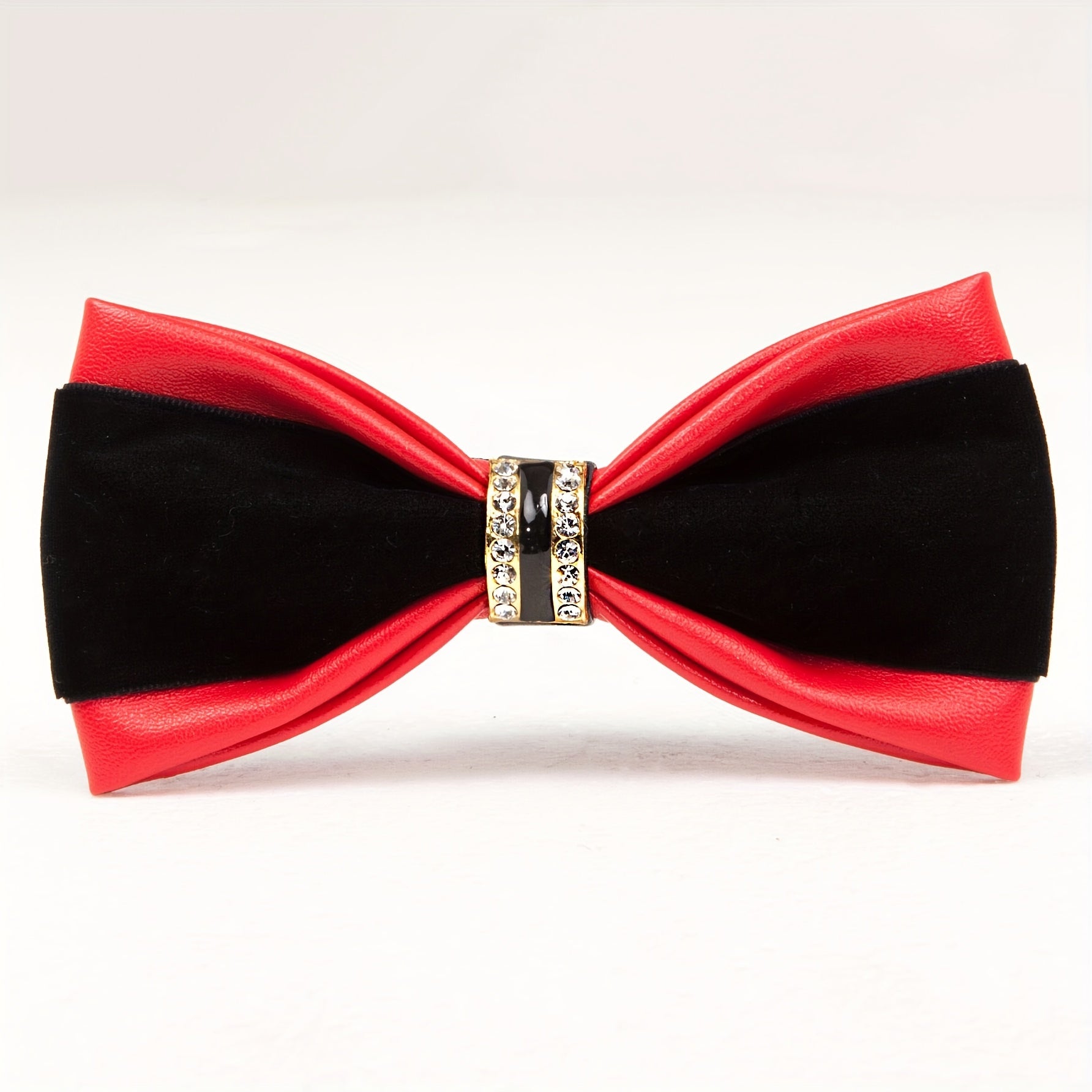 Leather Bow Tie with Rhinestones for Weddings and Formal Events in Black Velvet or Gold