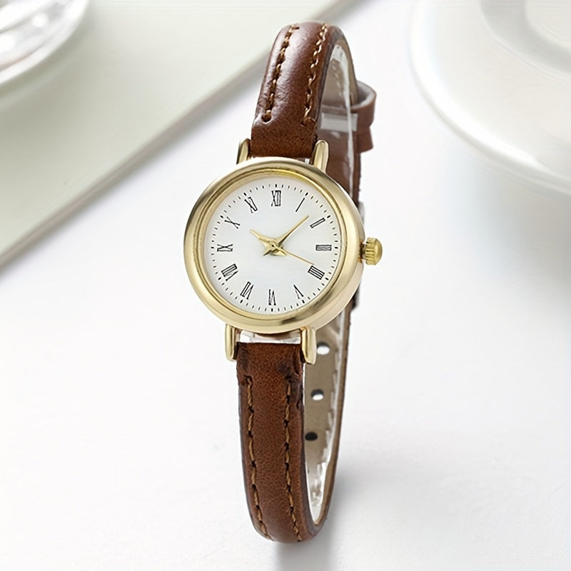 Women's Quartz Watch Casual Round Alloy Case PU Leather Band Retro Rome Style