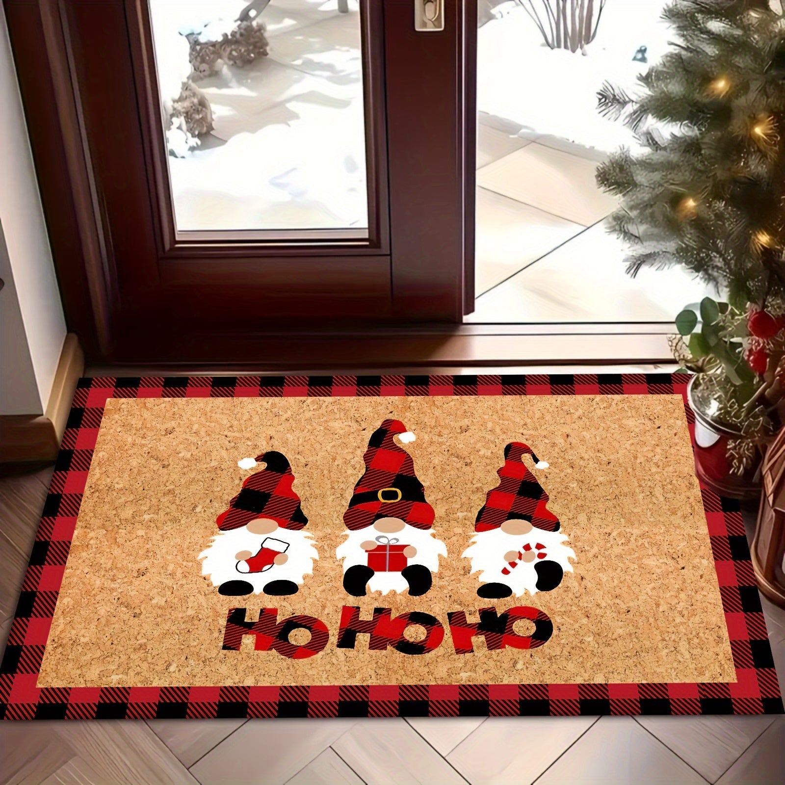 Rojdestvo Gnome Doormat Pastel Qalinliksiz Qattiqlashtirilmagan Mashina bilan yuviladigan Kirish, Oshxona, Vannaxona uchun