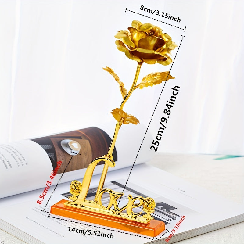 Juego de 2 rosas de oro artificial con base de amor arcoíris y rosas galaxia