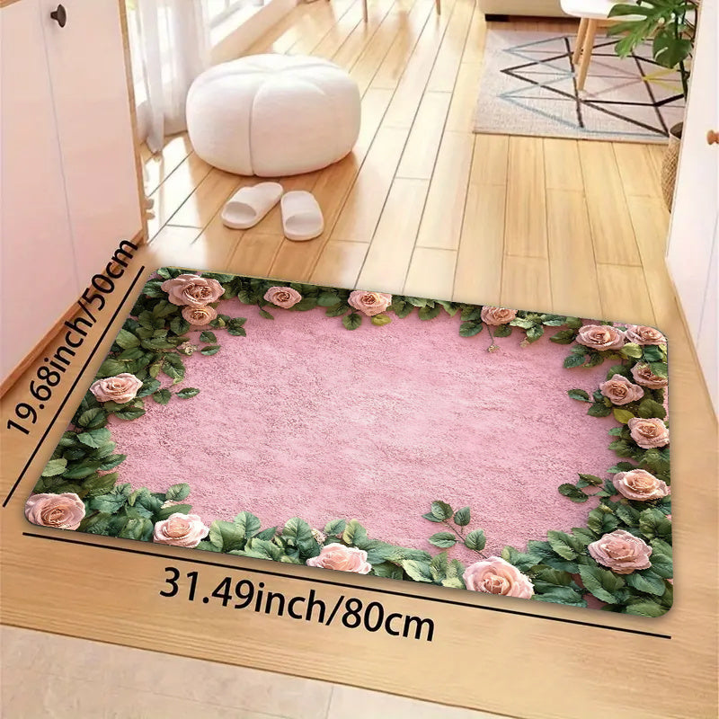 Polyester Doormat Non-Slip Floral Design 8mm Thick Indoor Entrance Mat