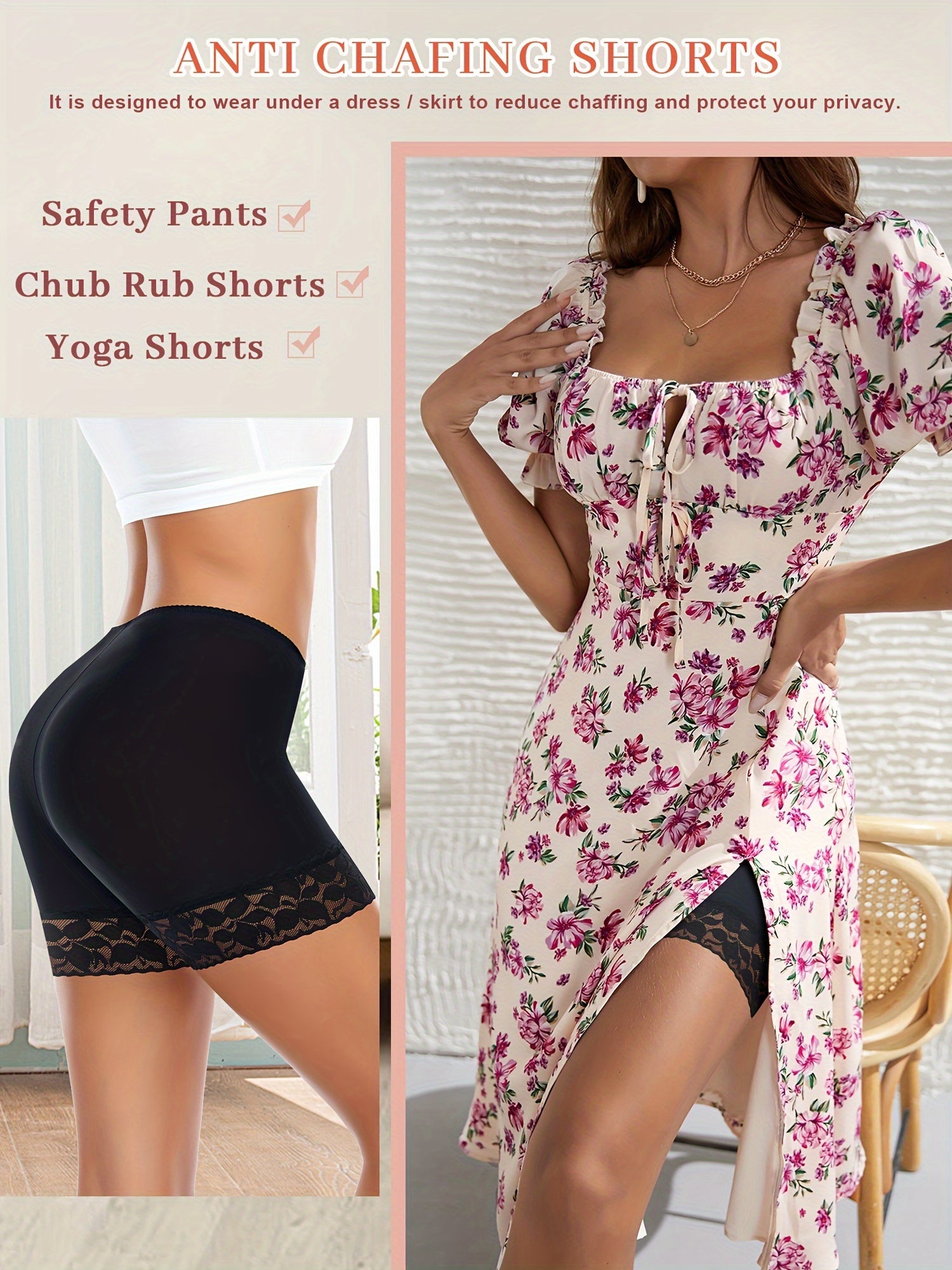 Women's Seamless Lace Boyshorts for Chafing Prevention Solid Color Nylon Spandex