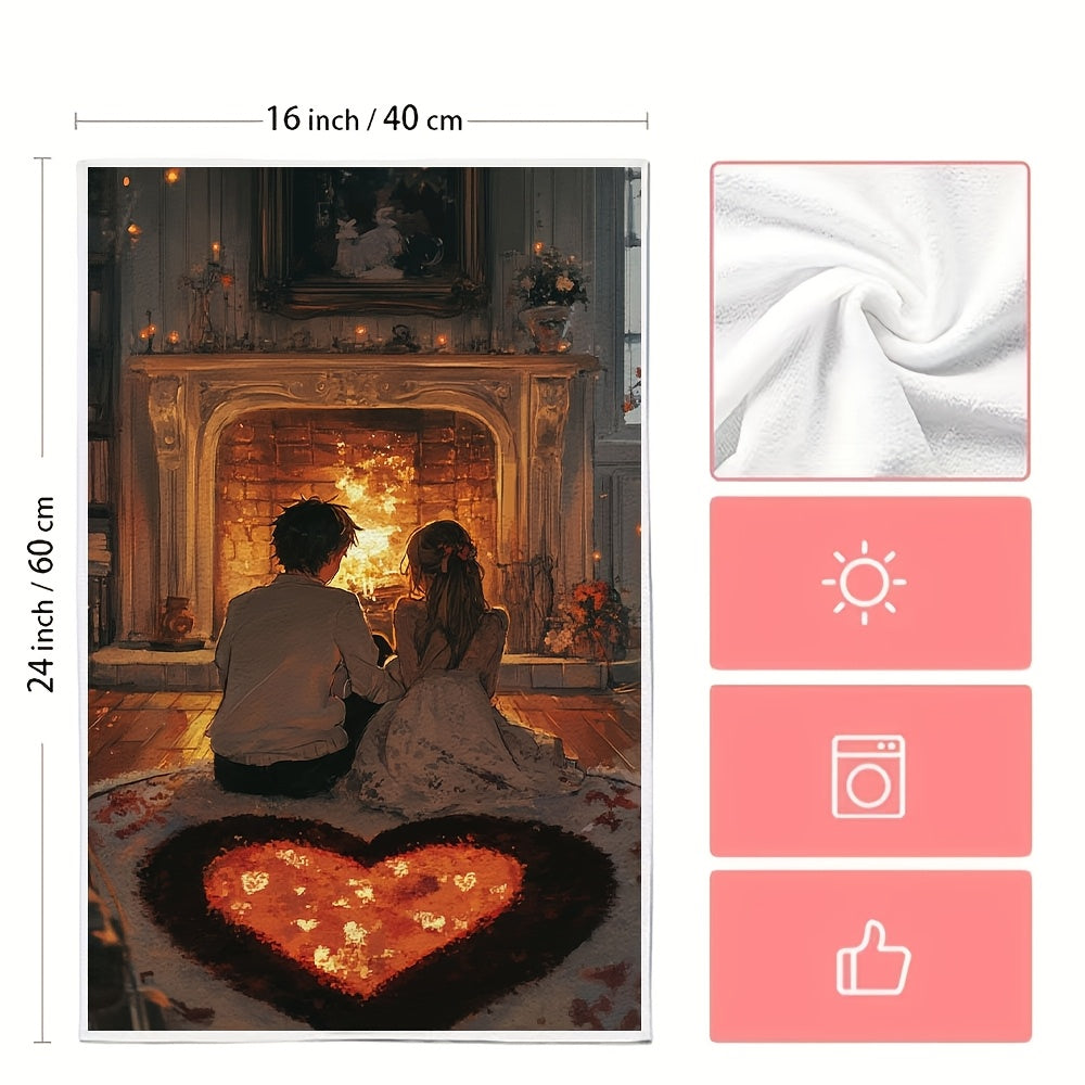 Set of 2 Ultra-Soft Absorbent Kitchen Towels Anime Couple Heart Rug 40x60 cm