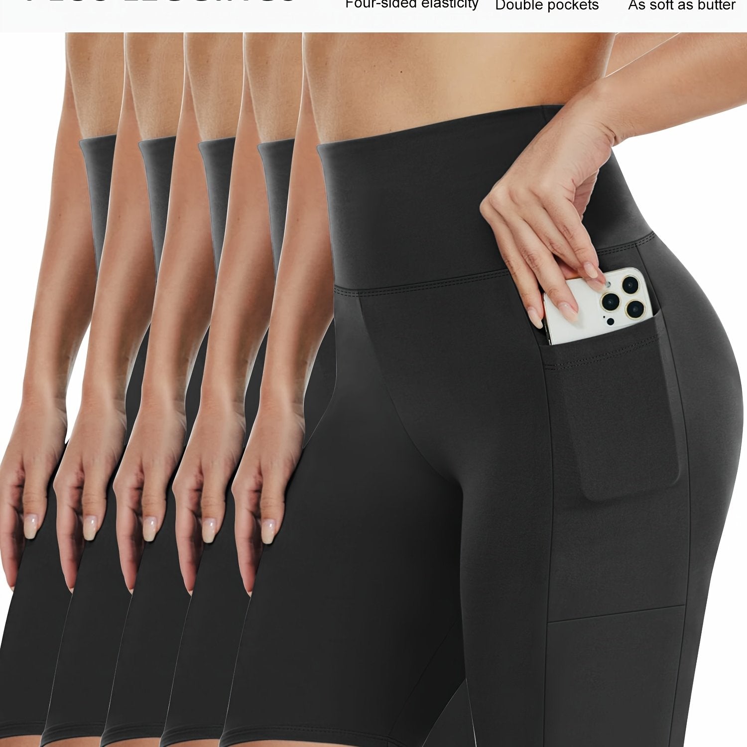 Plus Size Women's High-Waisted Pocket Shorts 5-Pack Comfortable Stretch