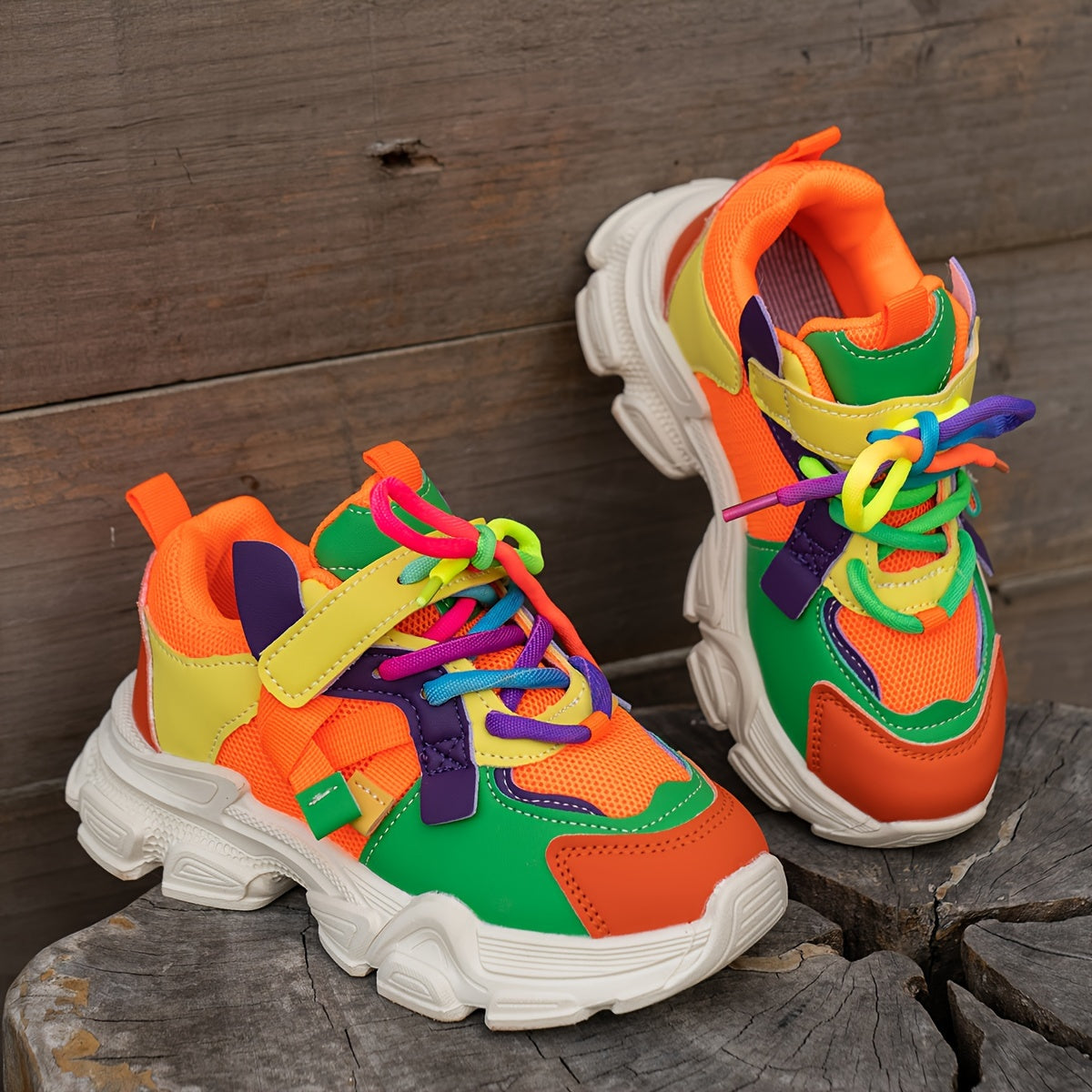 Kids Breathable Athletic Sneakers with Non-Slip Soles and Hook-and-Loop Closure for Spring and Fall