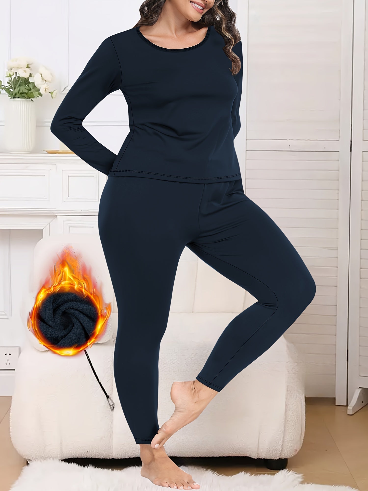 Plus Size Women's Thermal Sportswear Set with Plush Lining