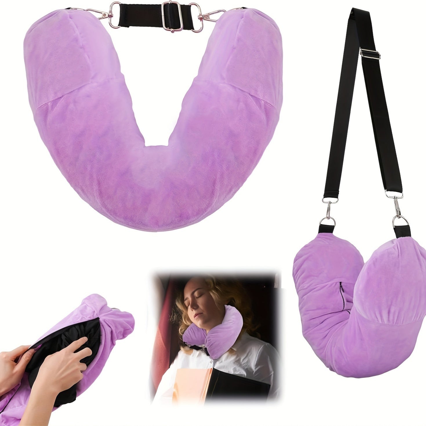 Travel Neck Pillow with Washable Cover, Lightweight Filling, and Neck Support