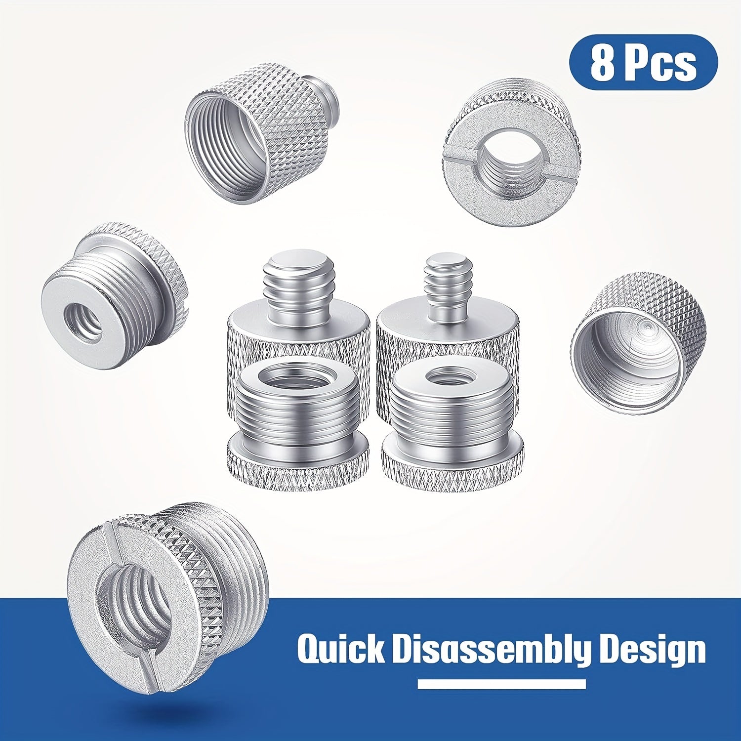 Set of 8 Aluminum Alloy Microphone Stand Adapters with Female to Male Thread Sizes