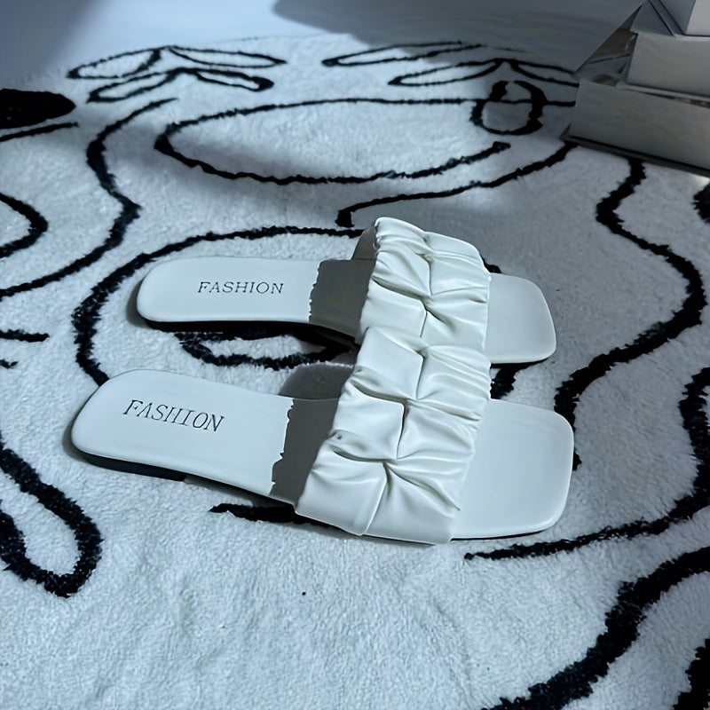 Ayollar uchun oq rangli tekis shlyapa, qulay yozgi kundalik poyabzal