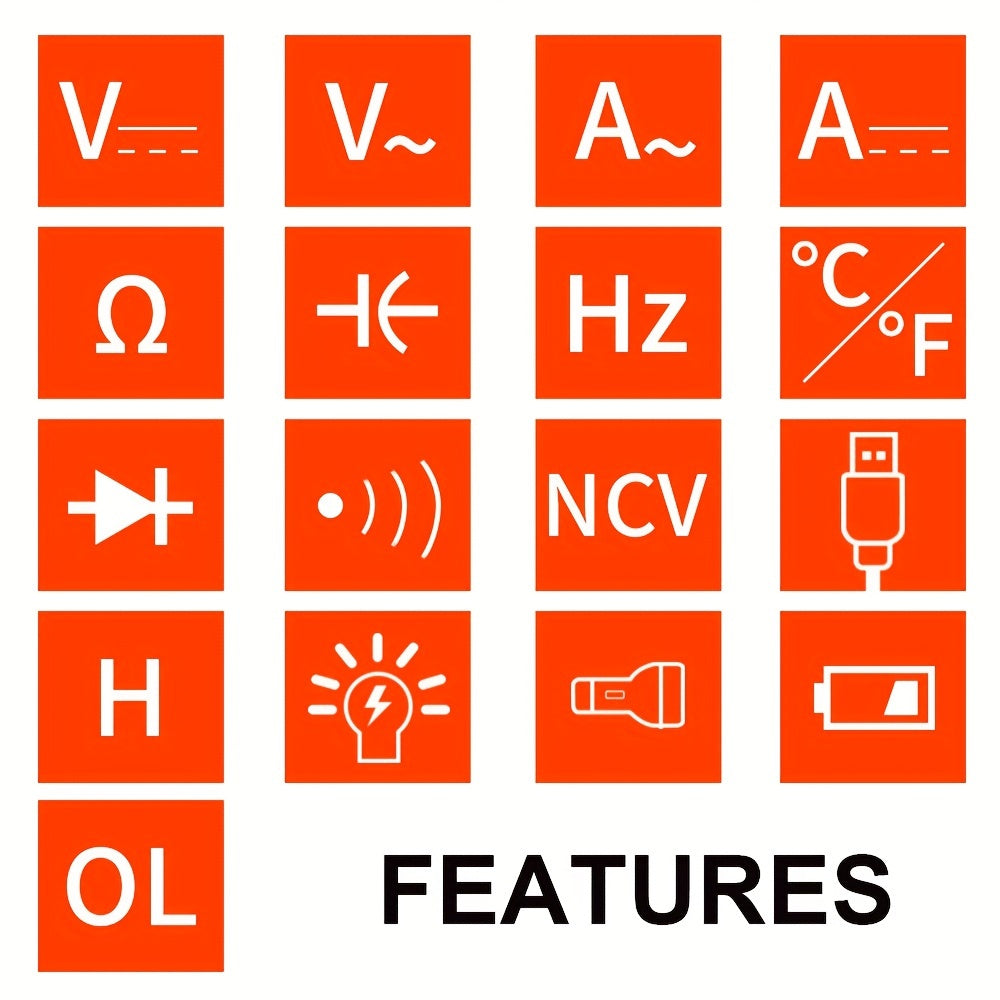 Rechargeable Digital Multimeter CAT III 600V with Full Screen Display USB Charging Backlight for Automotive Diagnostics