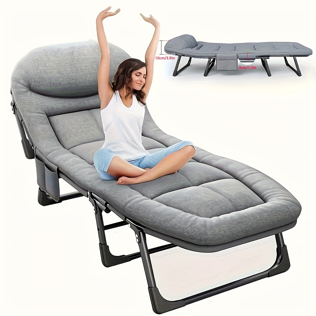 Folding Single Sofa Bed Adjustable for Camping Travel Supports Up to 100kg Cushions Included