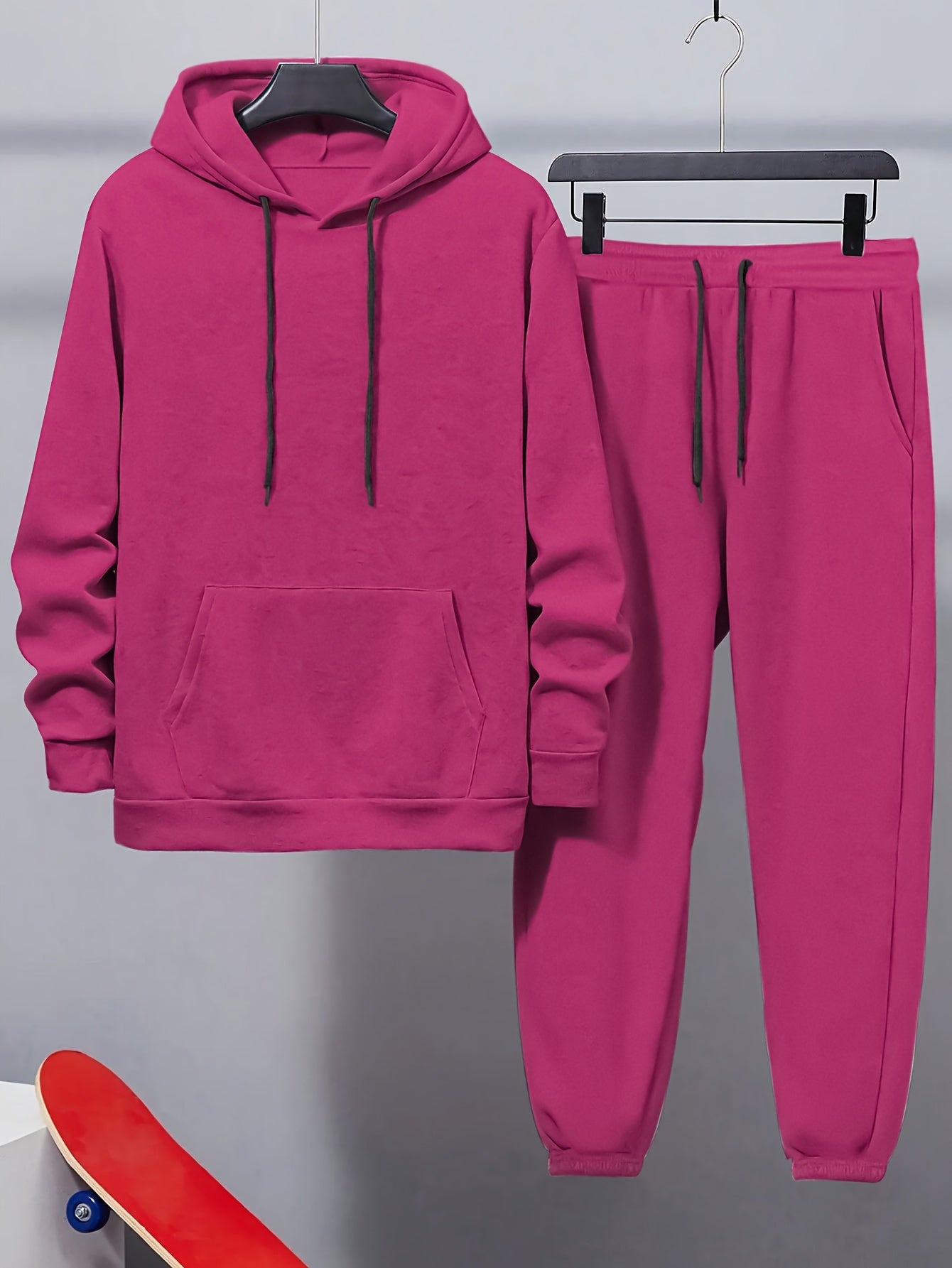 Men's Plus Size Hooded Casual Tracksuit 2pcs Solid Polyester Regular Fit Sports Set