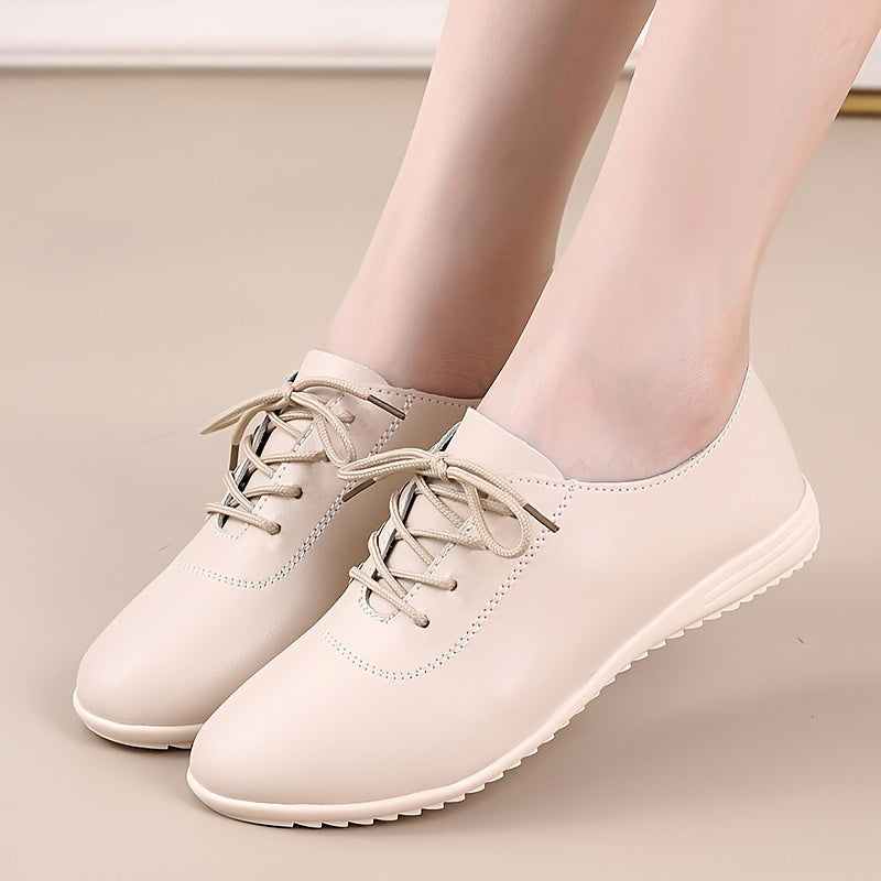 Women's Lace-Up Flats with Non-Slip PU Sole Casual Shoes Black All-Season