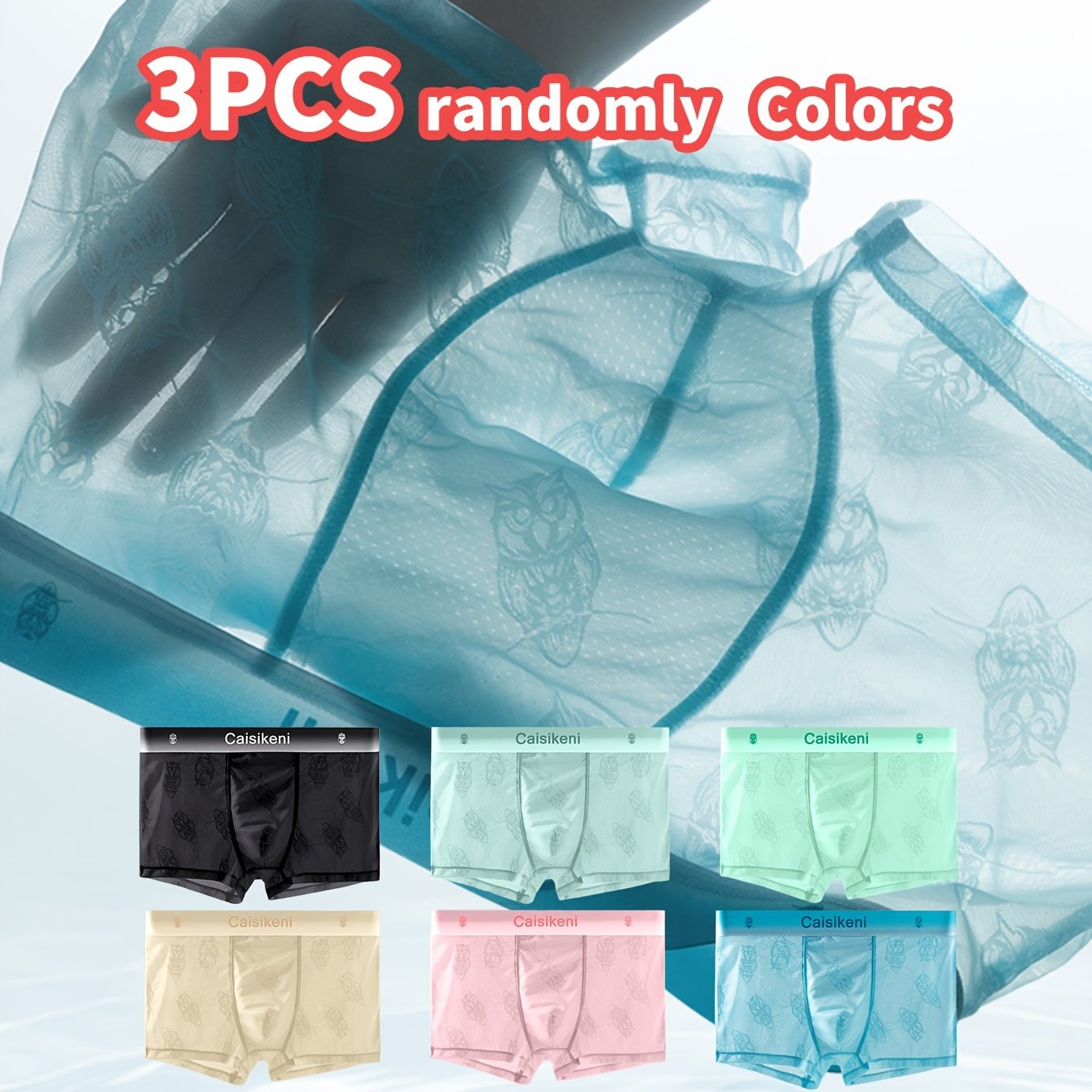 Men's Mesh Underwear Sets with Cat and Eagle Designs Breathable Lightweight Boxer Shorts