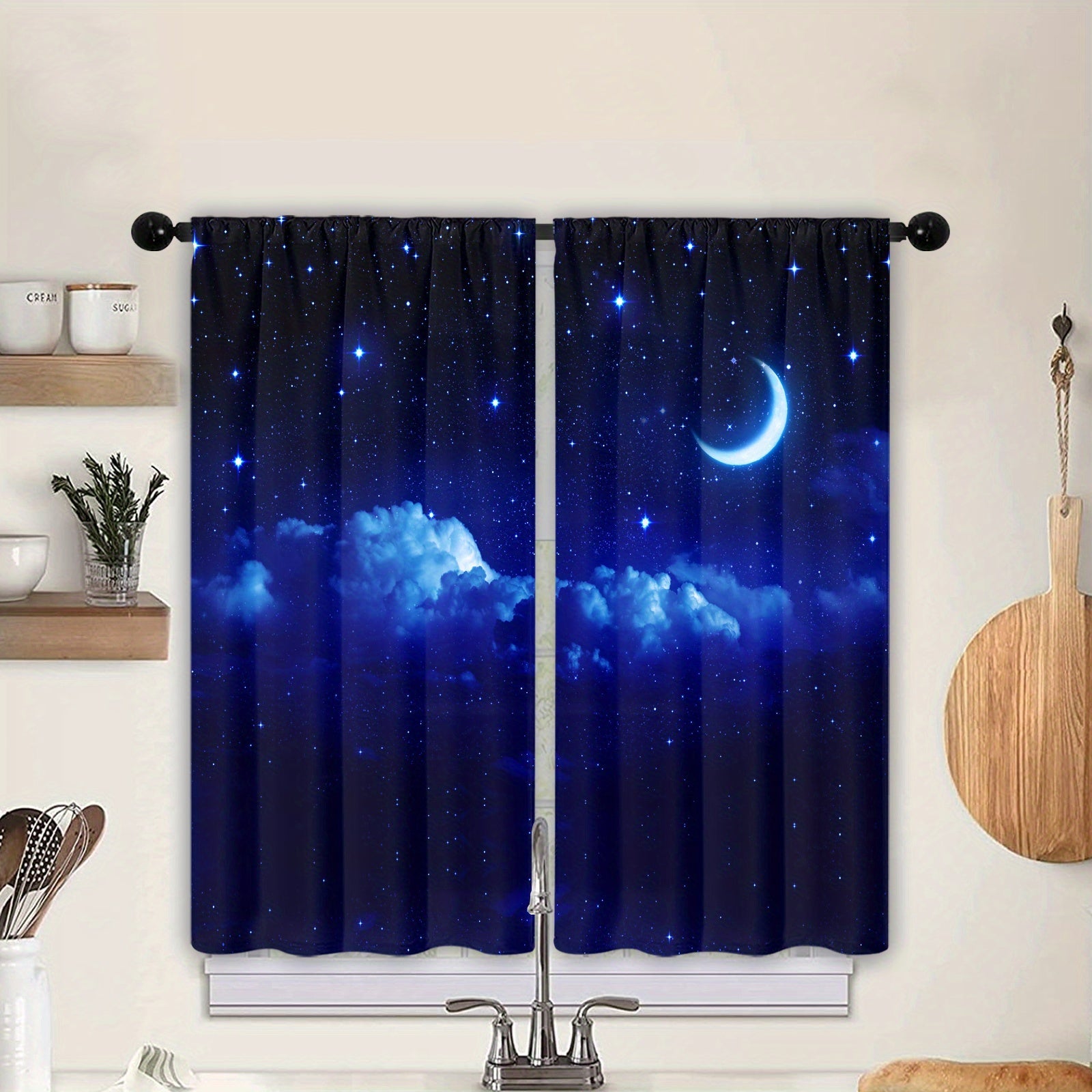 Starry Sky Galaxy Window Curtains with Star Pattern for Bedroom Living Room and Kitchen