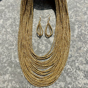 Bohemian Style 3-Piece Jewelry Set with Gold Beaded Necklace and Earrings