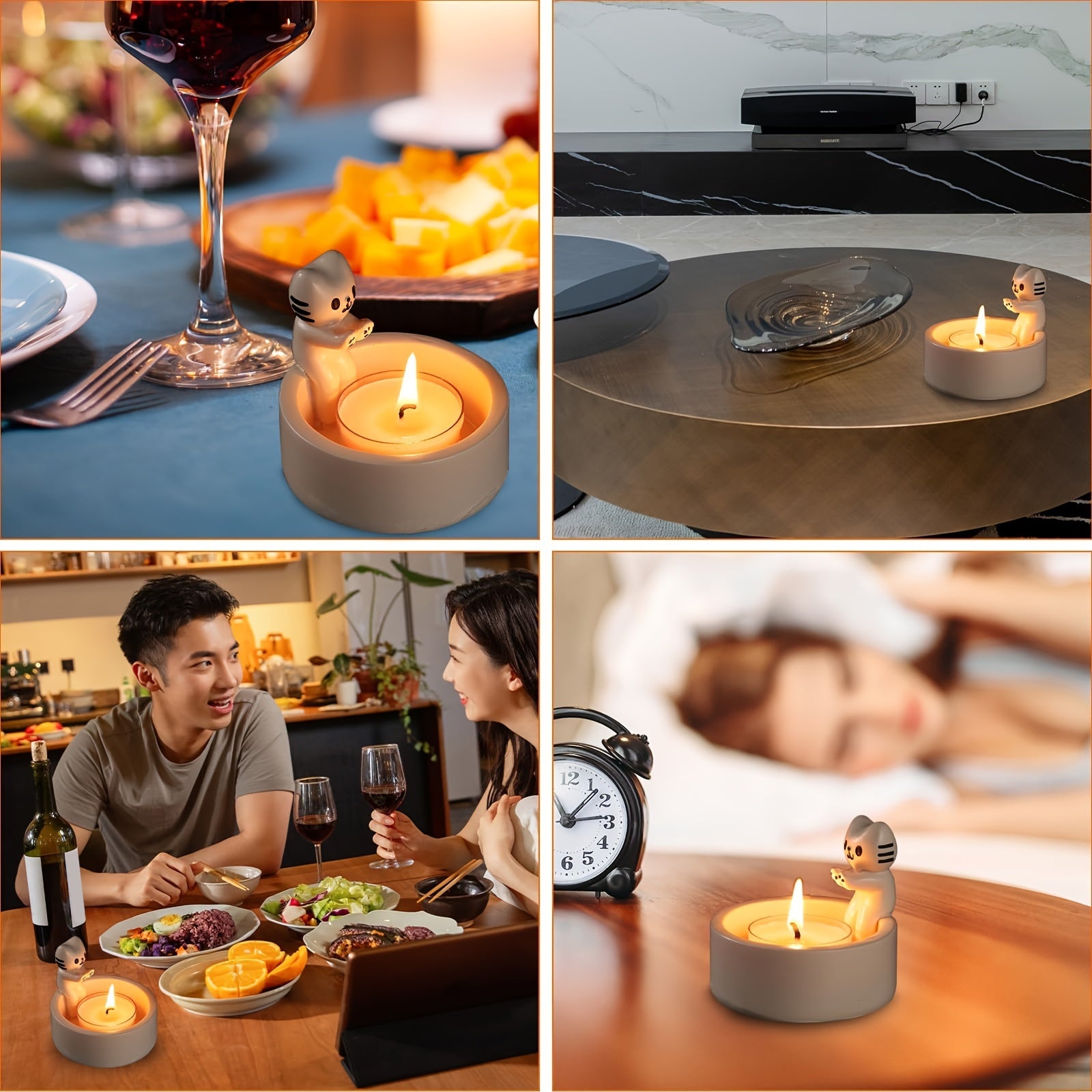 Ceramic Candle Holder with Kitten and Panda Designs for Home Decor and Gifting