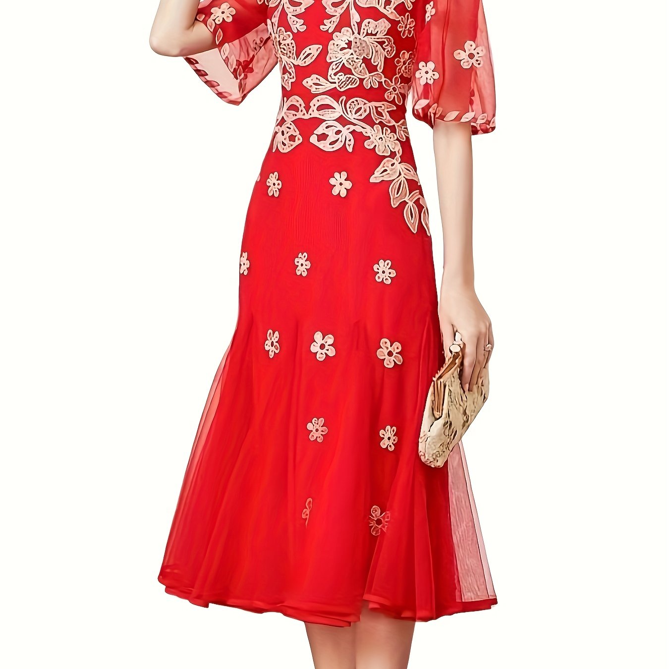 Women's Geometric Pattern Fit and Flare Party Dress Polyester Embroidered
