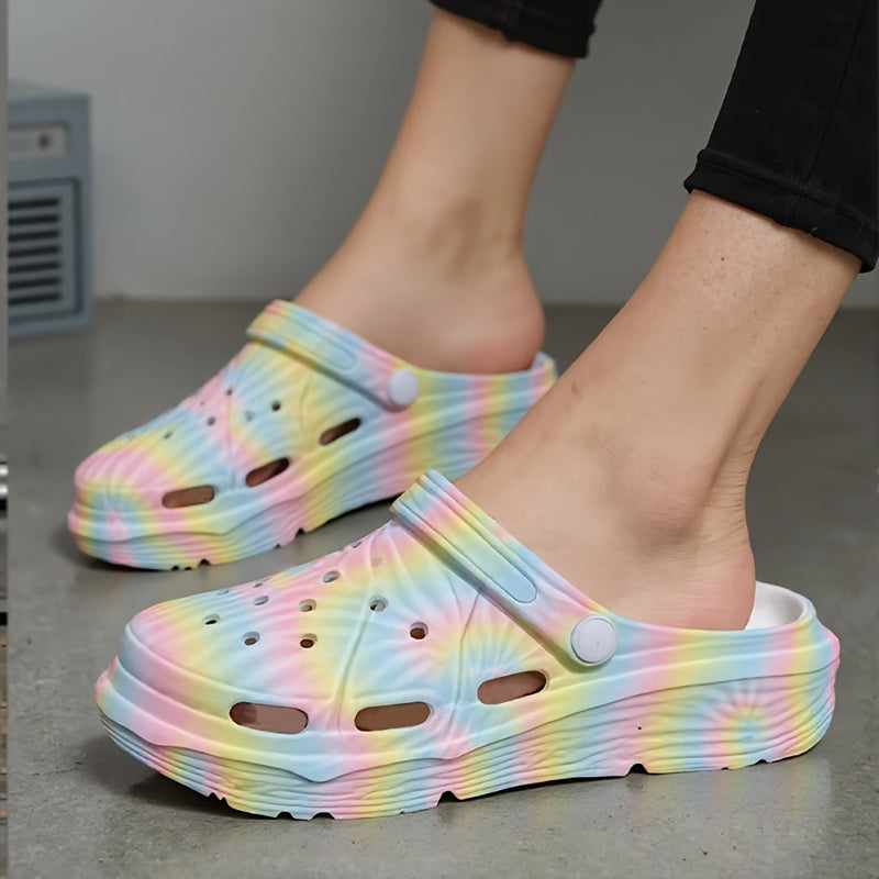 Women's Tie-Dye EVA Clogs Slip-On Shoes with Rainbow Colors All-Season