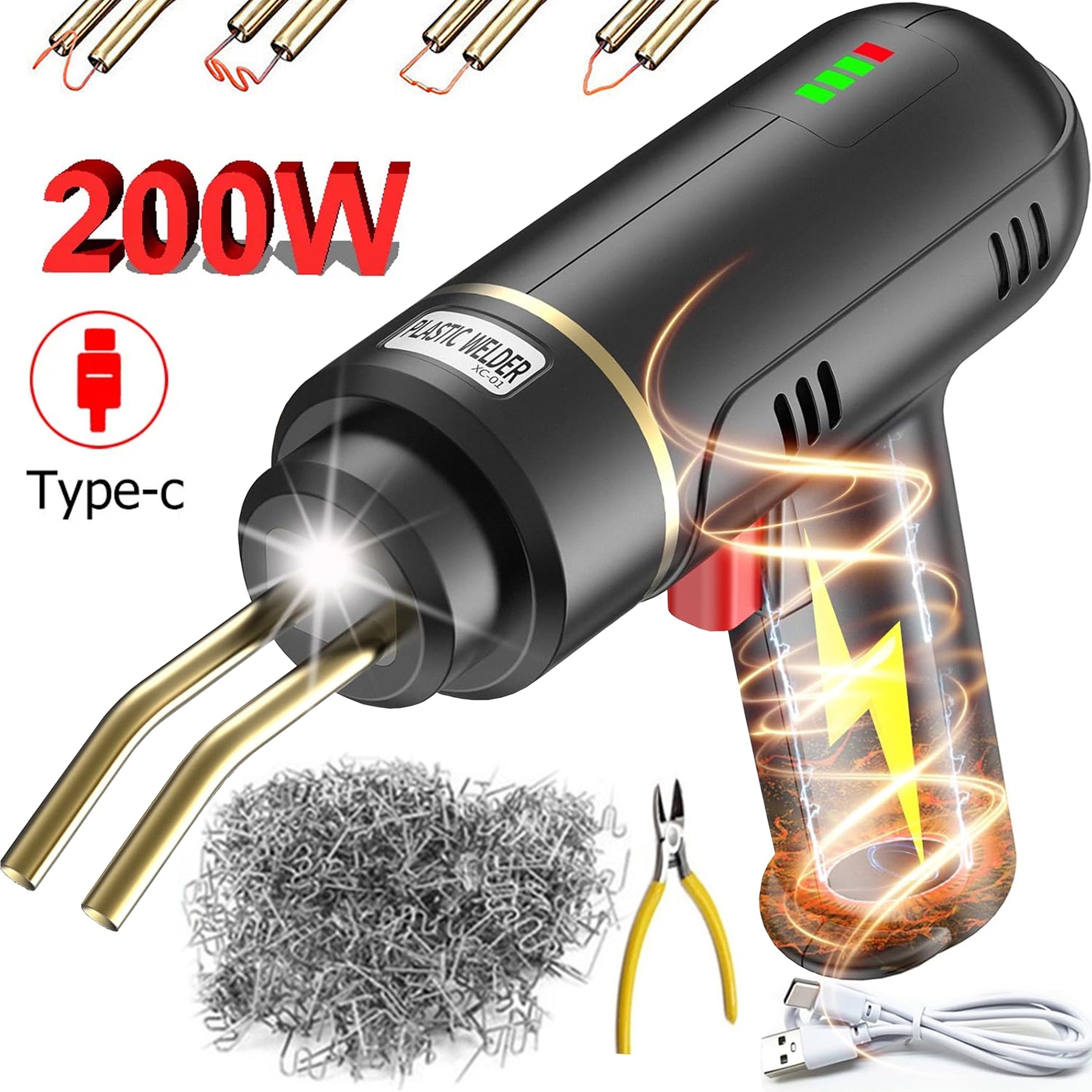 Cordless Plastic Welding Gun 200W with 5000mAh Battery Hot Stapler Repair Kit