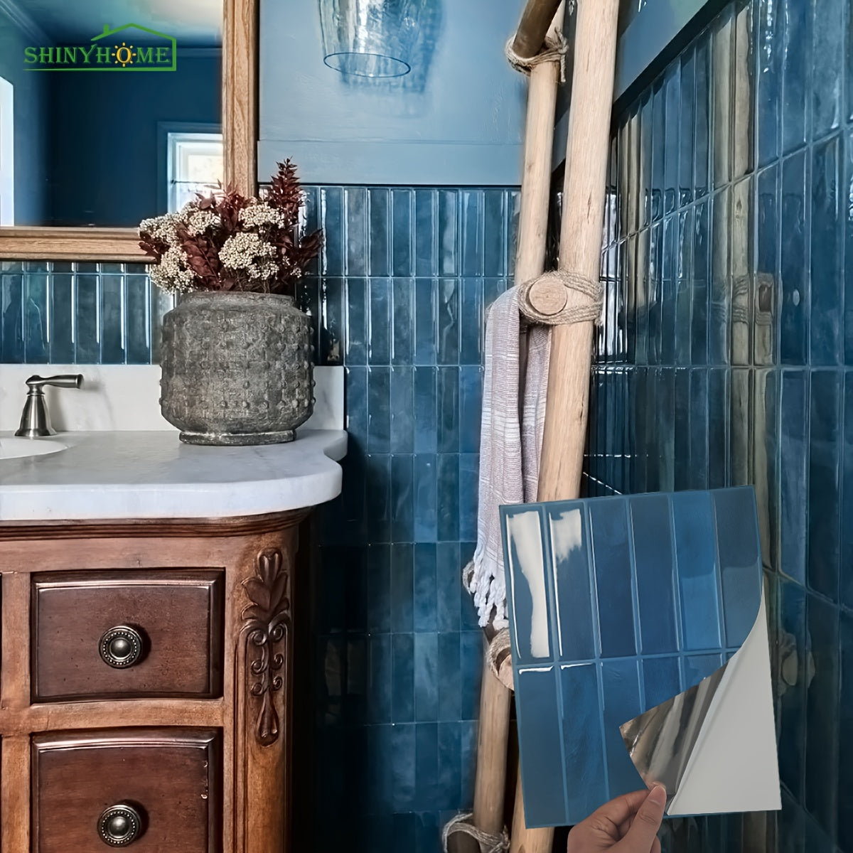 5Pcs 3D Self-Adhesive Wall Tiles Waterproof Heat-Resistant Bathroom Kitchen Backsplash