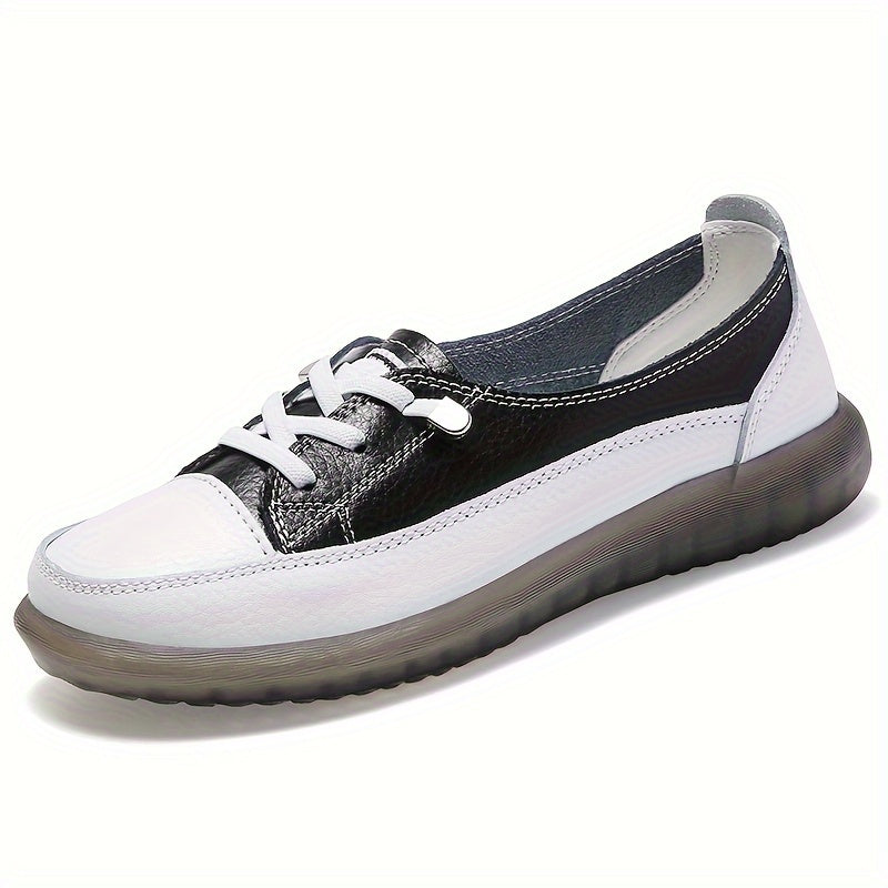 Women's Synthetic Leather Sneakers All-Season Lightweight Non-Slip Casual Shoes in White Red Black