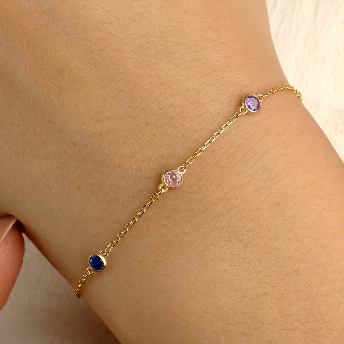 Chic Birthstone Bracelet with 2-4 Birthstones Stainless Steel Jewelry for Women