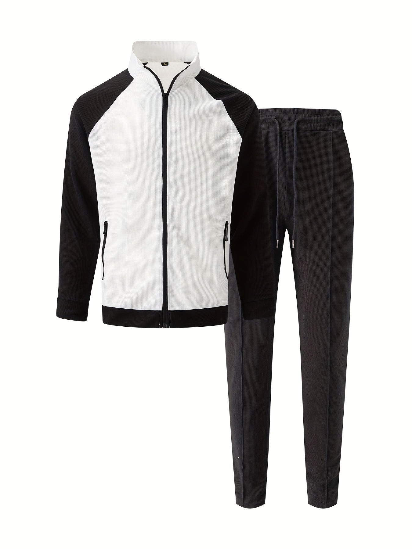Мужской спортивный костюм из полиэстера: куртка на молнии и джоггеры, весна-осень, цветовые блоки