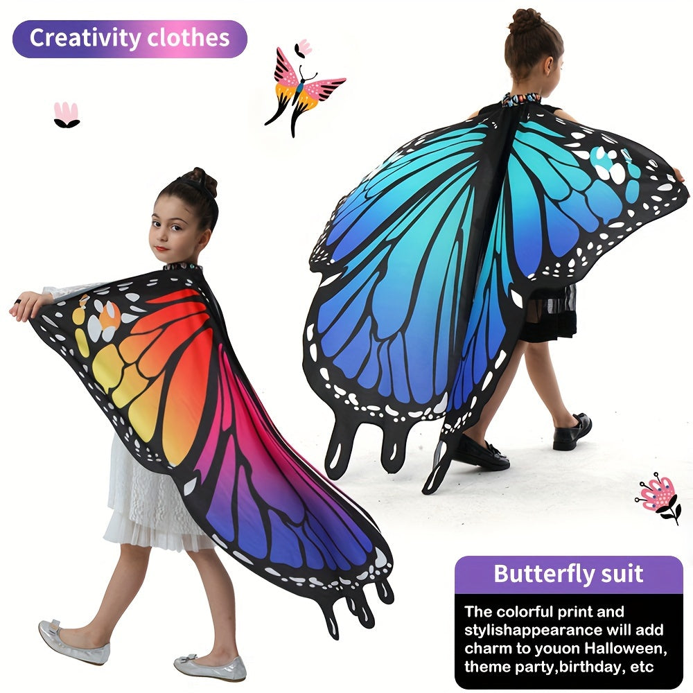 Girls Butterfly Wings Costume Set for Parties Halloween Dress Up Accessories with Black Headband Polyester Spandex Non-Feathered