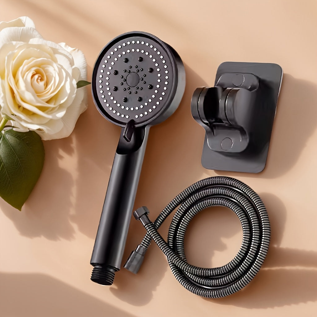 Handheld Shower Head with 5 Water Flow Modes, Hose, Bracket, and Gold Accessories