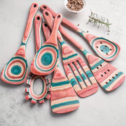 Pink Wooden Kitchen Utensil Set 7-Piece Non-Stick Heat-Resistant Cooking Tools