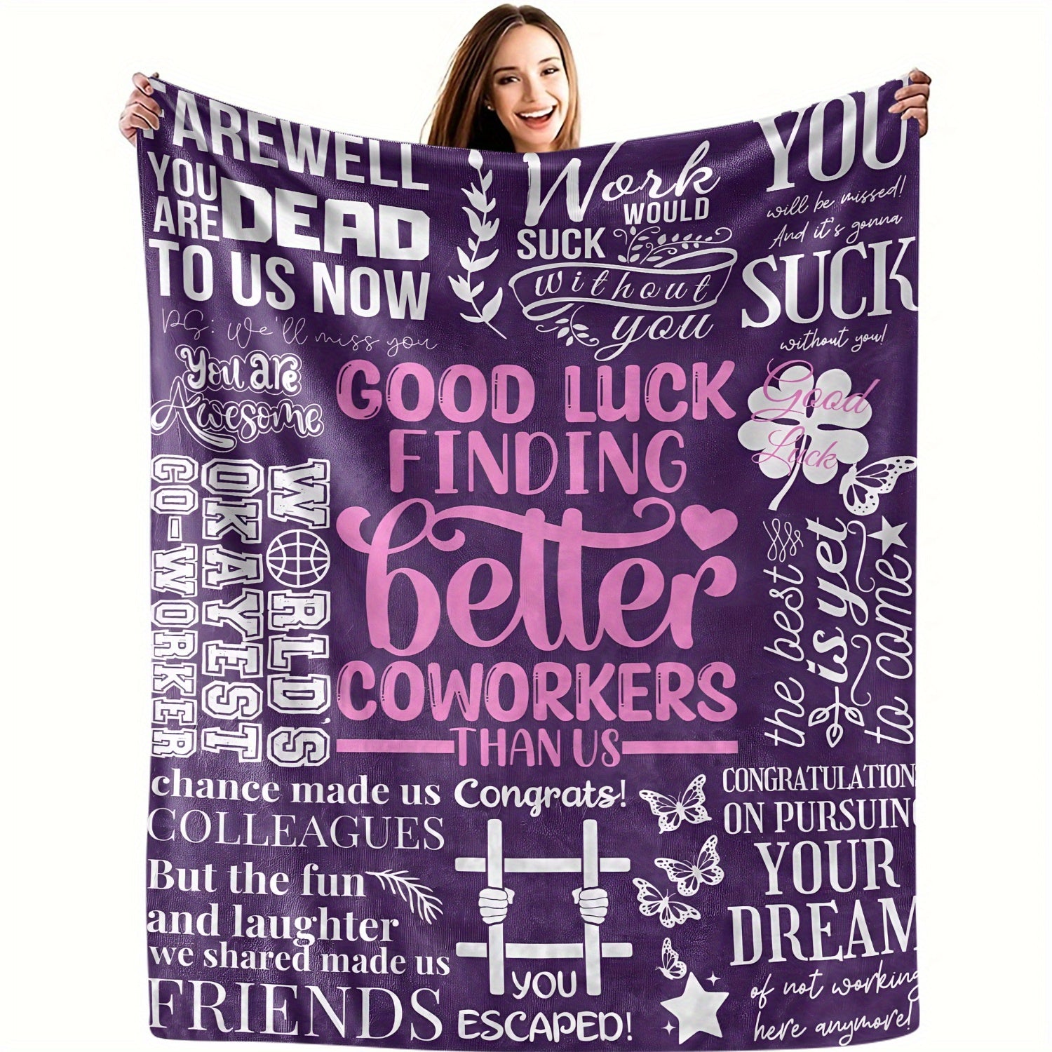 Polyester Flannel Throw Blanket for Colleagues Purple Digital Print Soft Gift