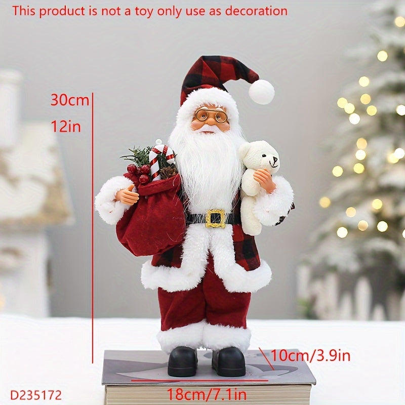 12-Inch Santa Figurine Red Black Attire Christmas Home Decor Tabletop Display