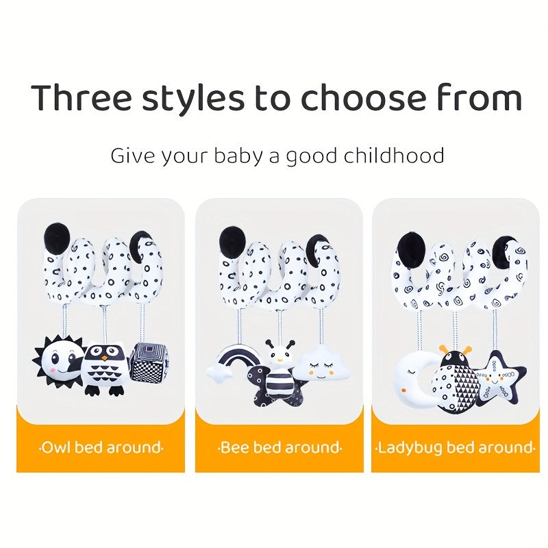 Black and White Baby Hanging Toys with Animal Designs for Strollers and Car Seats