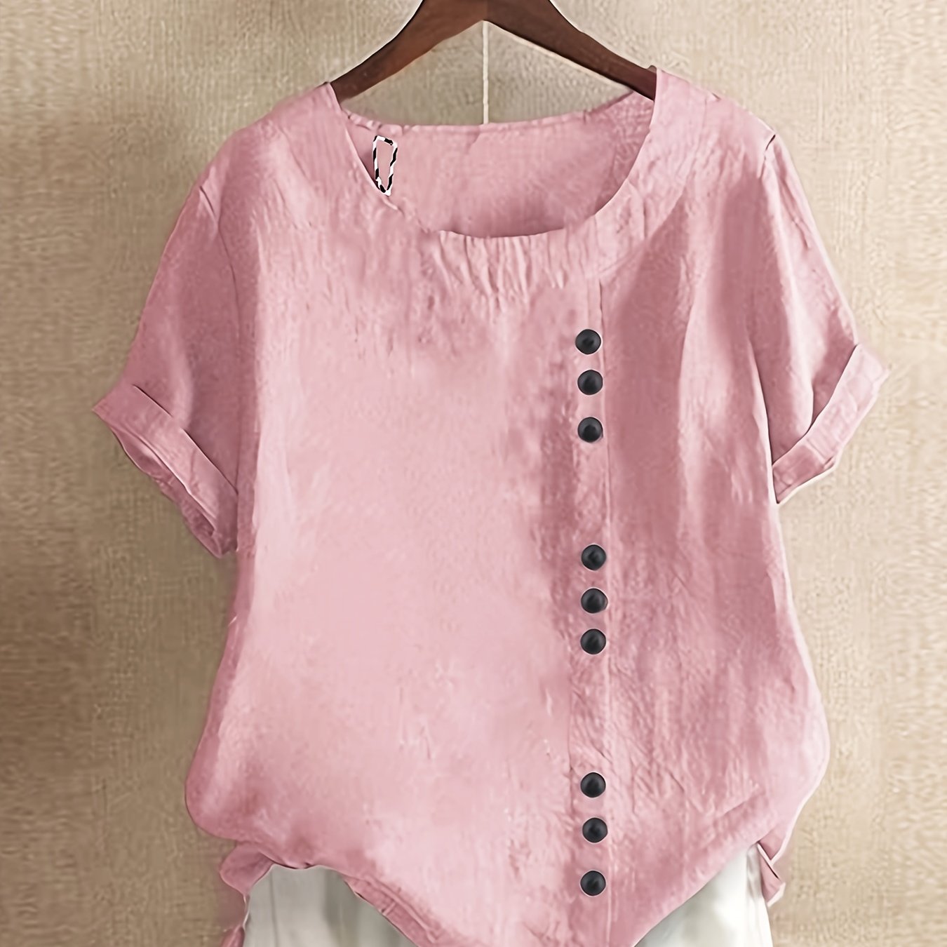 Women's Cotton Solid Color Button-Up Shirt for Spring and Fall