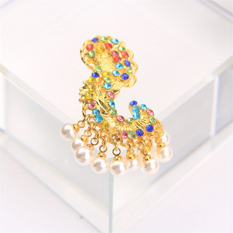 Fish Hook Brooch with Pearls and Rhinestones for Parties and Daily Wear