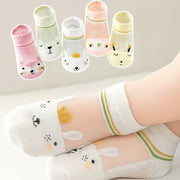 Girls' Mid-Calf Cartoon Animal Socks Set 5 Pairs Soft Polyester All-Season