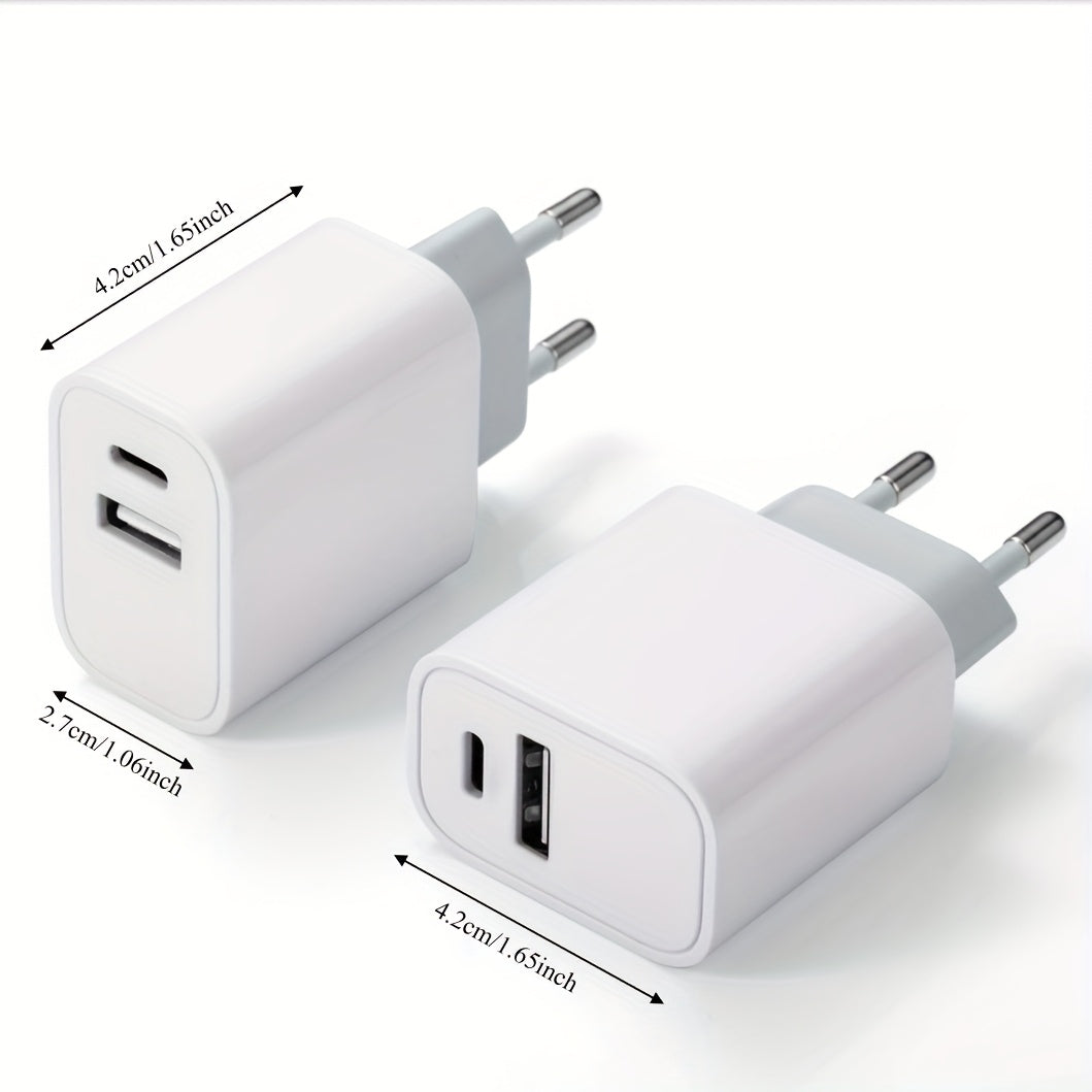 2-Port USB Type C Charger 5V 2A Fast Charging European Plug Travel Lightweight