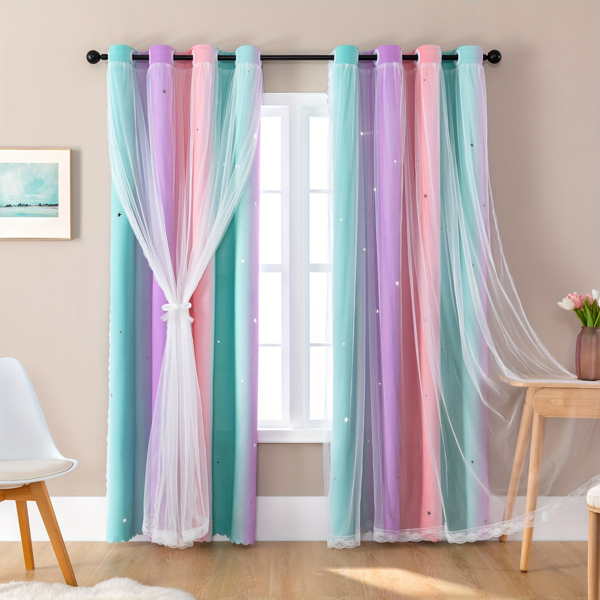Rainbow Blackout Curtains for Bedroom Privacy and Room Decor