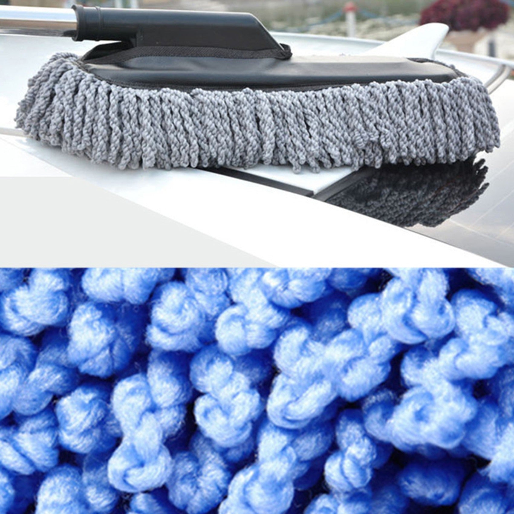 Extendable Car Wash Mop with Detachable Microfiber Pads and Stainless Steel Handle