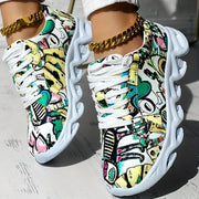 Women's Canvas Sneakers Casual Low Top Outdoor Shoes with Graffiti Pattern