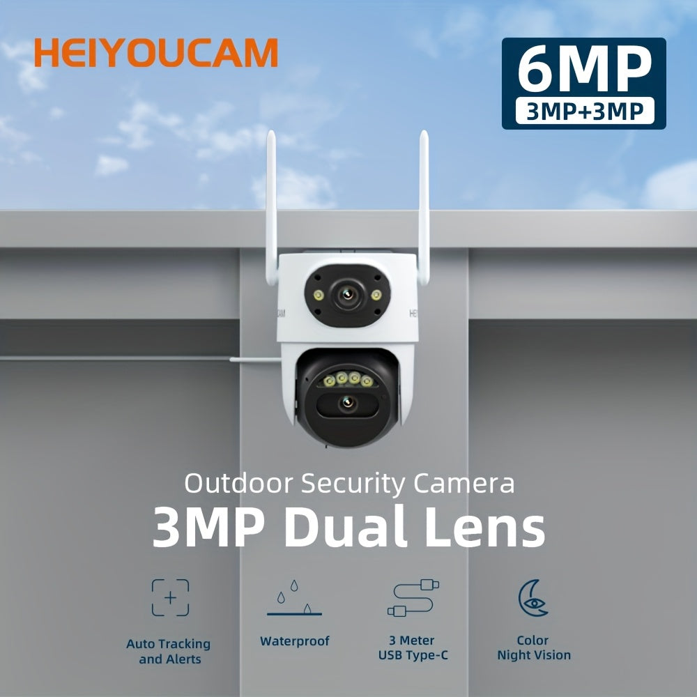 3MP Dual Lens Outdoor Security Camera with AI Tracking Night Vision and Two-Way Audio