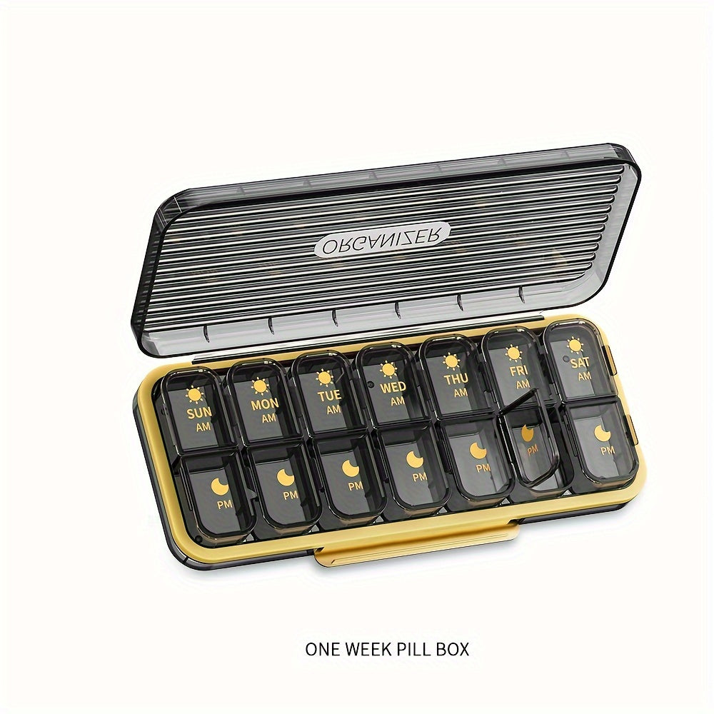 Weekly Pill Organizer 14 Compartments Modern Plastic Case with Polypropylene Backing